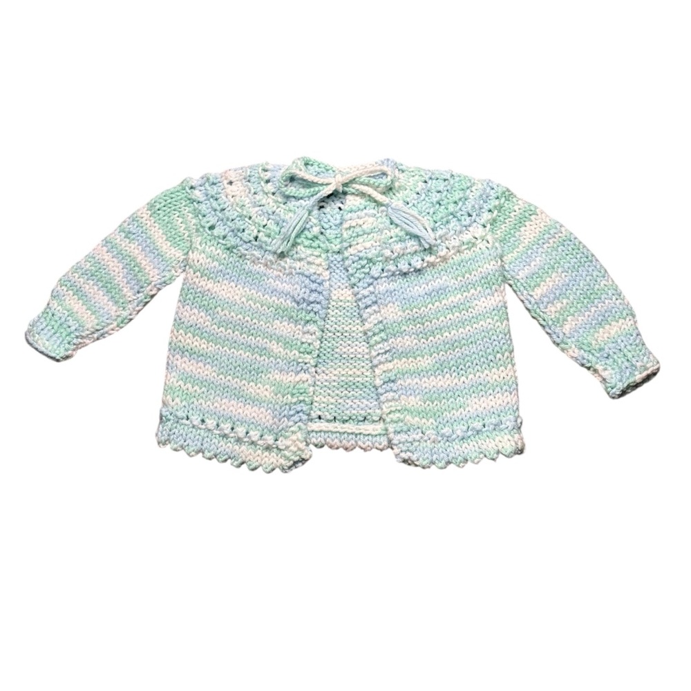 Handmade Pastel Crochet Knit Cardigan Sweater - Baby Girl Size 9-12 Months